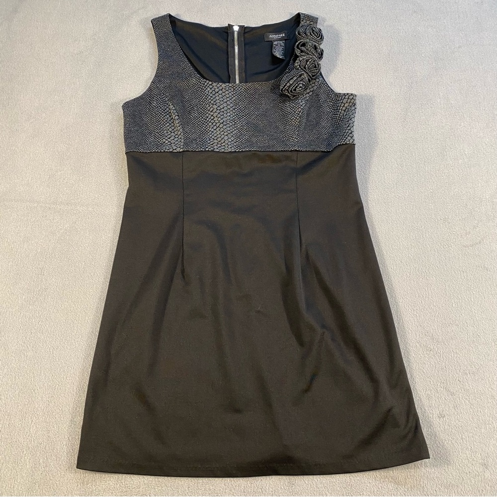 Alyn Paige Women’s Black & Gray Sleeveless Mini Dress, floral detail, size 13/14